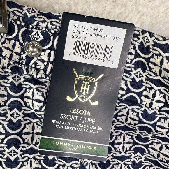 Tommy Hilfiger Golf Lesota Skort Womens‎ 2 Navy White Print Knee Length Pockets - Picture 7 of 12